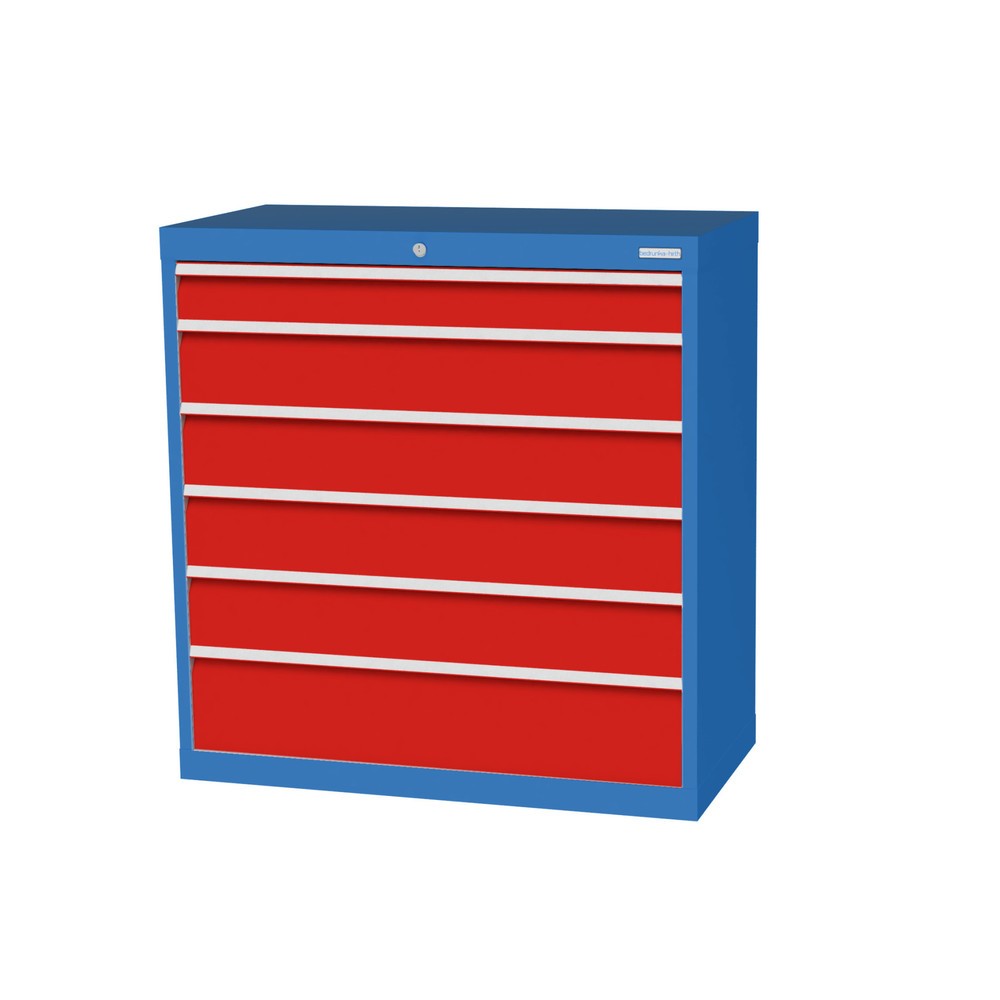 Illustration du produit: Armoire à tiroirs Profi, tiroirs de 1 x 100 + 4 x 150 + 1 x 200 mm, H x l x P 1 019 x 980 x 500 mm Bedrunka+Hirth, bleu clair, rouge signalisation