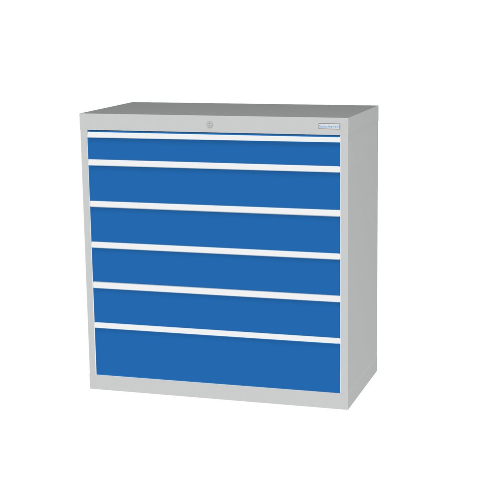 Illustration du produit: Armoire à tiroirs Profi, tiroirs de 1 x 100 + 4 x 150 + 1 x 200 mm, H x l x P 1 019 x 980 x 500 mm Bedrunka+Hirth, gris clair, bleu clair
