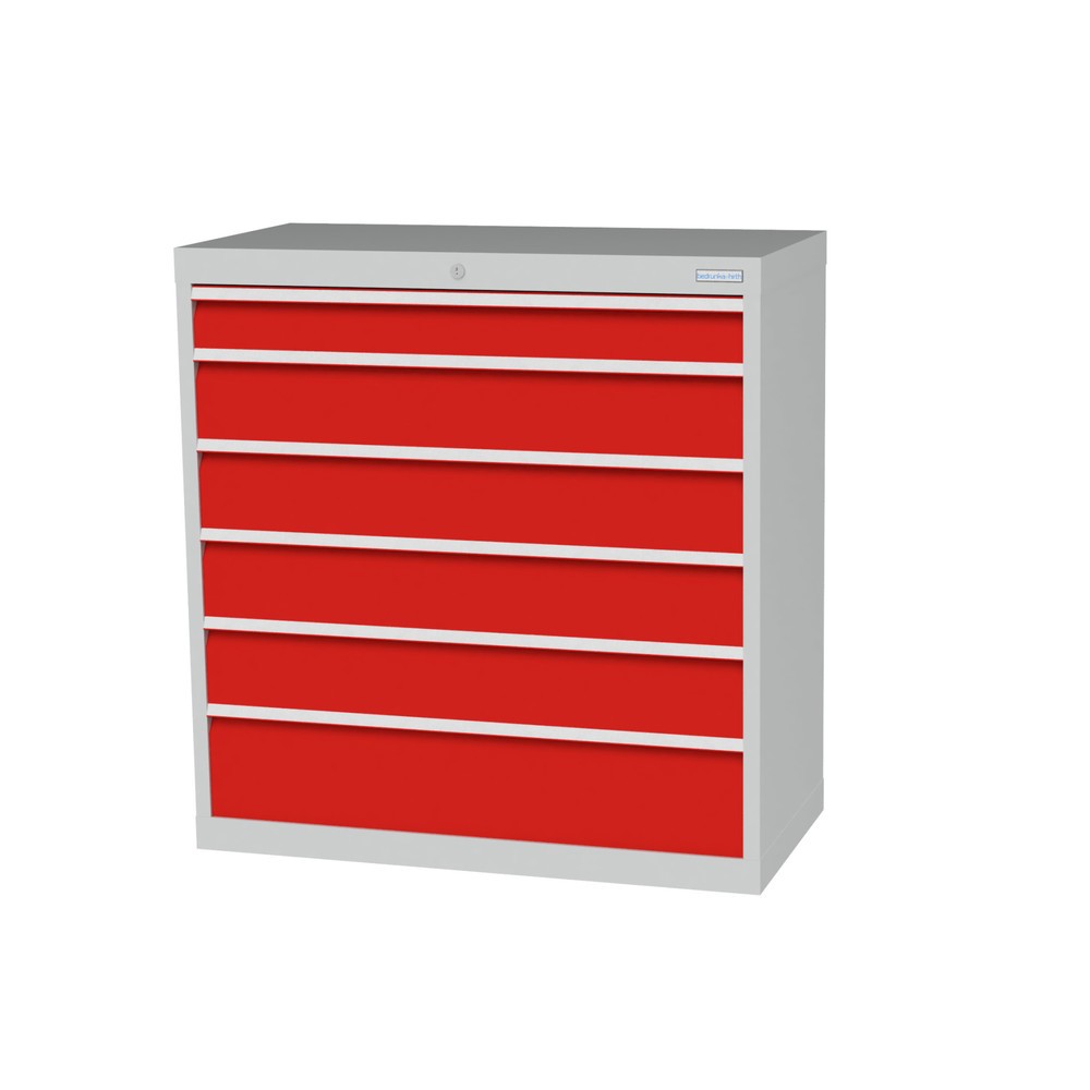 Illustration du produit: Armoire à tiroirs Profi, tiroirs de 1 x 100 + 4 x 150 + 1 x 200 mm, H x l x P 1 019 x 980 x 500 mm Bedrunka+Hirth, gris clair, rouge signalisation