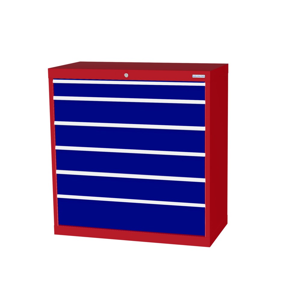 Illustration du produit: Armoire à tiroirs Profi, tiroirs de 1 x 100 + 4 x 150 + 1 x 200 mm, H x l x P 1 019 x 980 x 500 mm Bedrunka+Hirth, rouge rubis, bleu gentiane