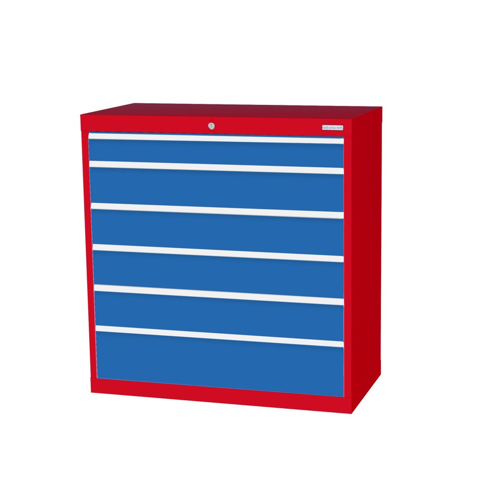 Illustration du produit: Armoire à tiroirs Profi, tiroirs de 1 x 100 + 4 x 150 + 1 x 200 mm, H x l x P 1 019 x 980 x 500 mm Bedrunka+Hirth, rouge signalisation, bleu clair