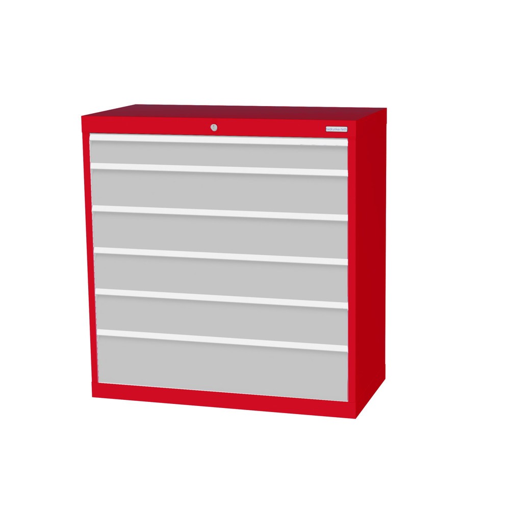 Illustration du produit: Armoire à tiroirs Profi, tiroirs de 1 x 100 + 4 x 150 + 1 x 200 mm, H x l x P 1 019 x 980 x 500 mm Bedrunka+Hirth, rouge signalisation, gris clair