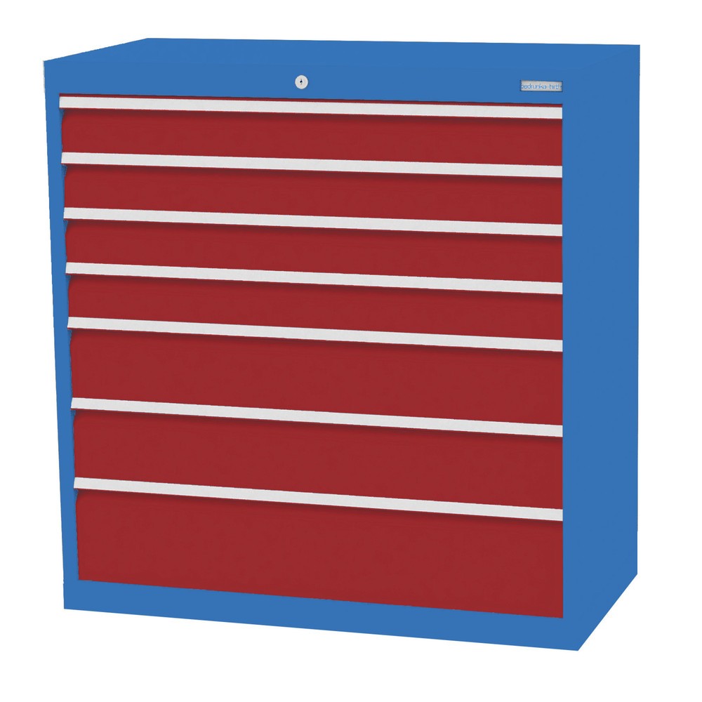 Illustration du produit: Armoire à tiroirs Profi, tiroirs de 4 x 100 + 2 x 150 + 1 x 200 mm, H x l x P 1 019 x 980 x 500 mm Bedrunka+Hirth, bleu clair, rouge rubis