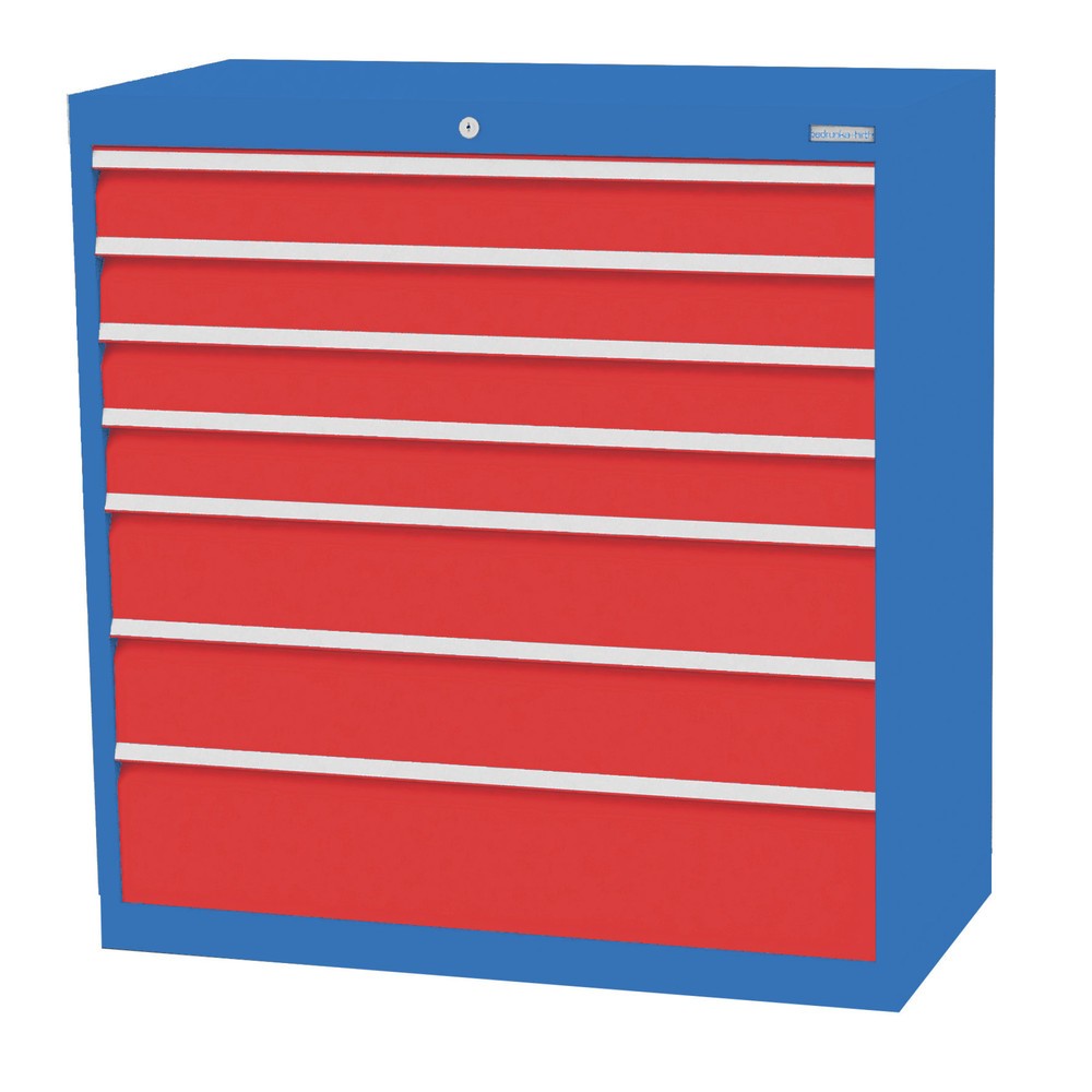 Illustration du produit: Armoire à tiroirs Profi, tiroirs de 4 x 100 + 2 x 150 + 1 x 200 mm, H x l x P 1 019 x 980 x 500 mm Bedrunka+Hirth, bleu clair, rouge signalisation