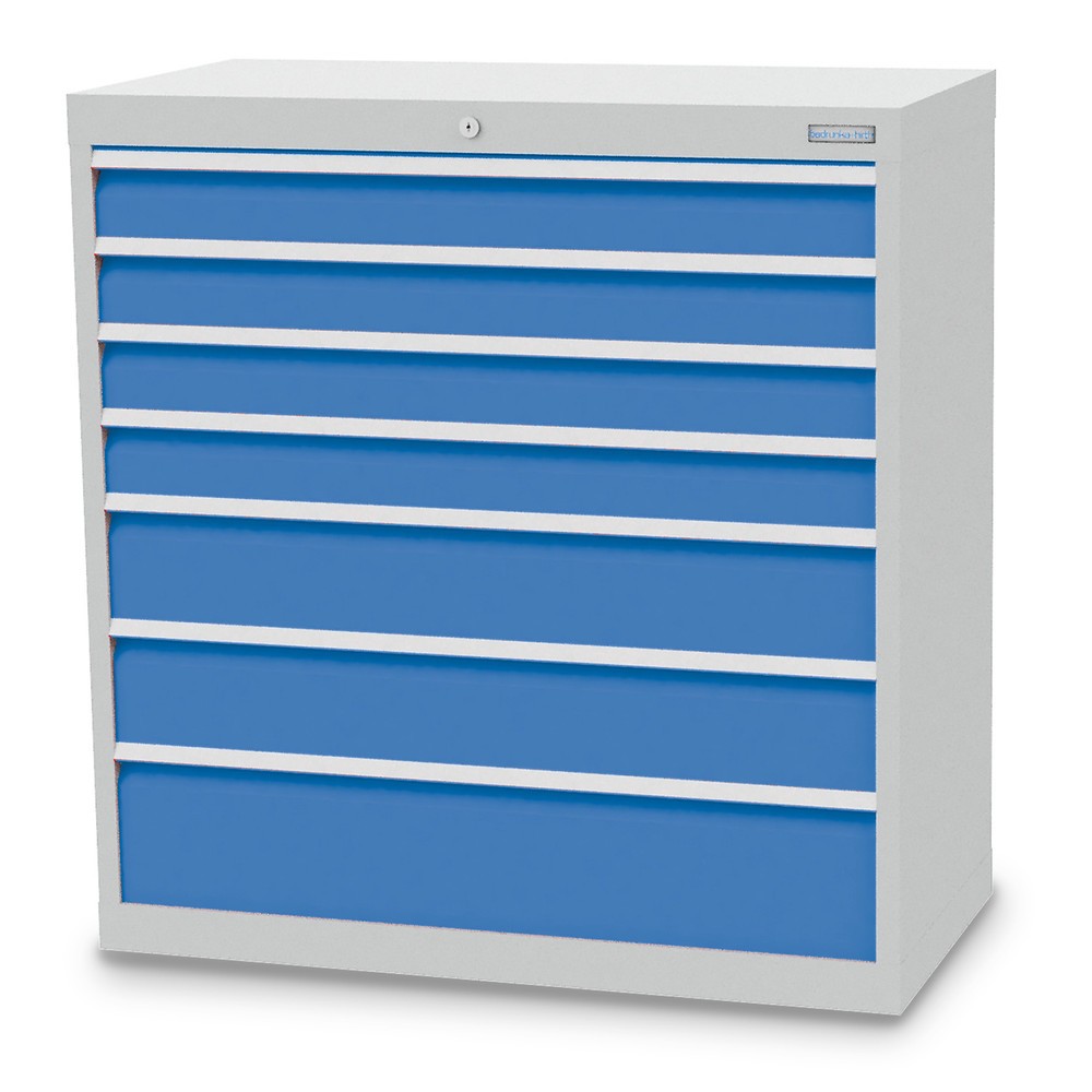 Illustration du produit: Armoire à tiroirs Profi, tiroirs de 4 x 100 + 2 x 150 + 1 x 200 mm, H x l x P 1 019 x 980 x 500 mm Bedrunka+Hirth, gris clair, bleu clair