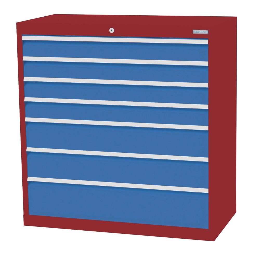 Illustration du produit: Armoire à tiroirs Profi, tiroirs de 4 x 100 + 2 x 150 + 1 x 200 mm, H x l x P 1 019 x 980 x 500 mm Bedrunka+Hirth, rouge rubis, bleu clair