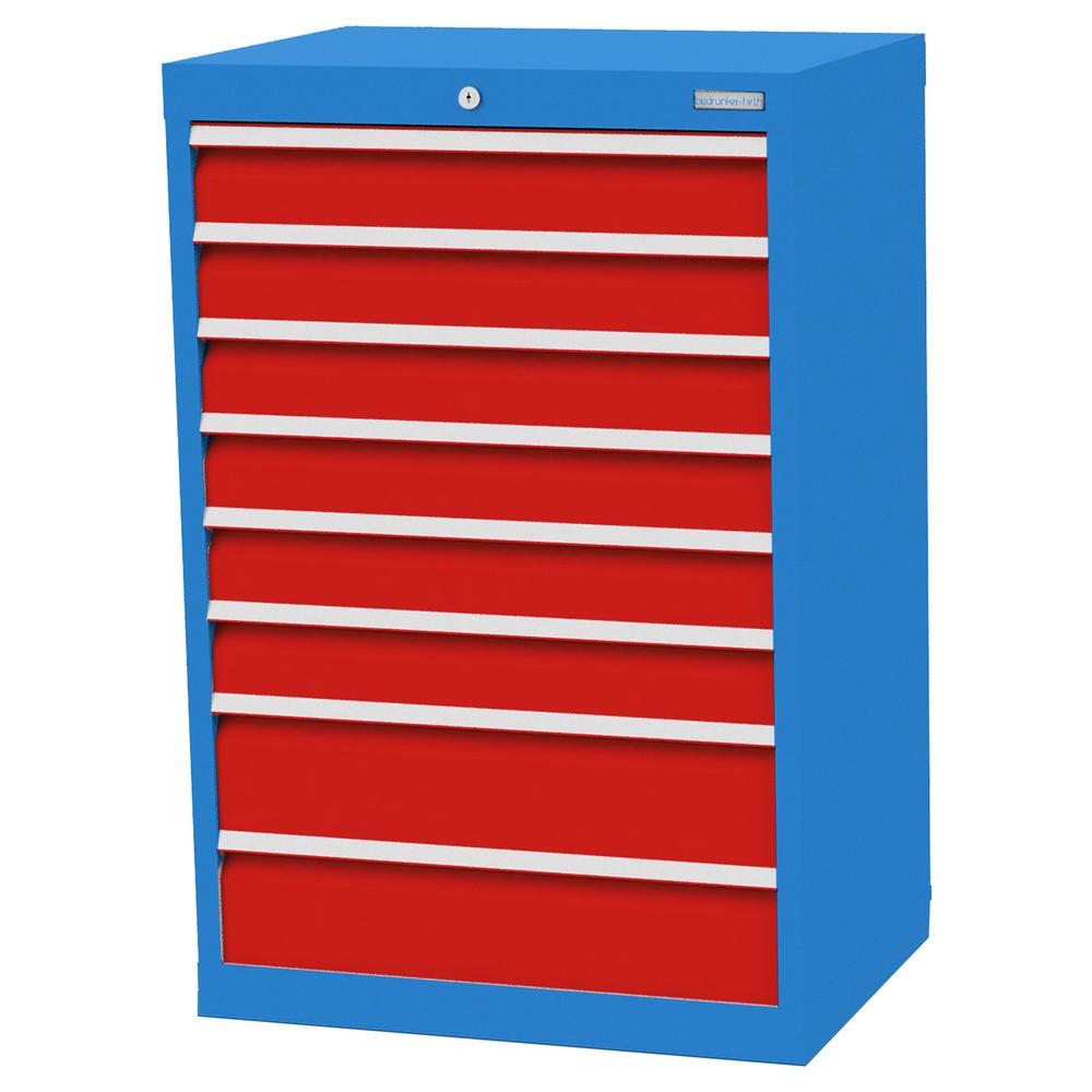 Illustration du produit: Armoire à tiroirs Profi, tiroirs de 6 x 100 + 2 x 150 mm, H x l x P 1 019 x 680 x 500 mm Bedrunka+Hirth, bleu clair, rouge signalisation