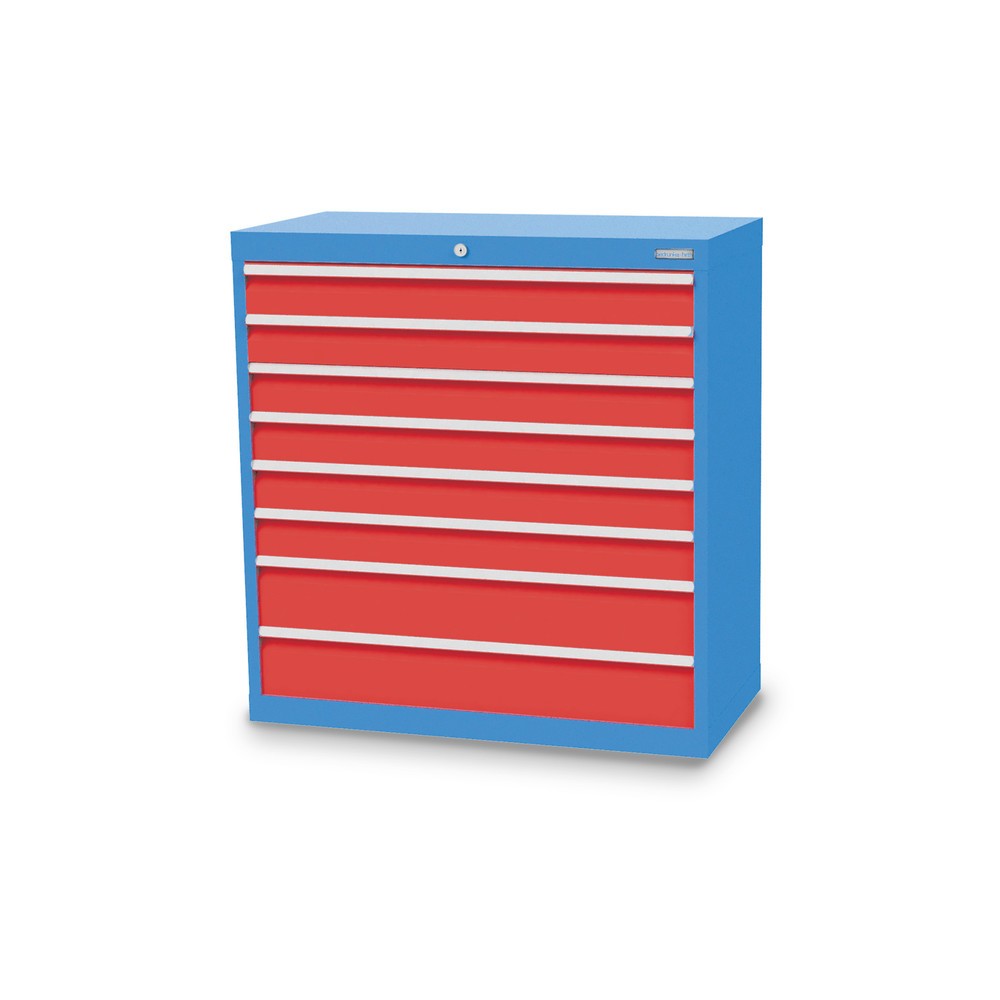 Illustration du produit: Armoire à tiroirs Profi, tiroirs de 6 x 100 + 2 x 150 mm, H x l x P 1 019 x 980 x 500 mm Bedrunka+Hirth, bleu clair, rouge signalisation