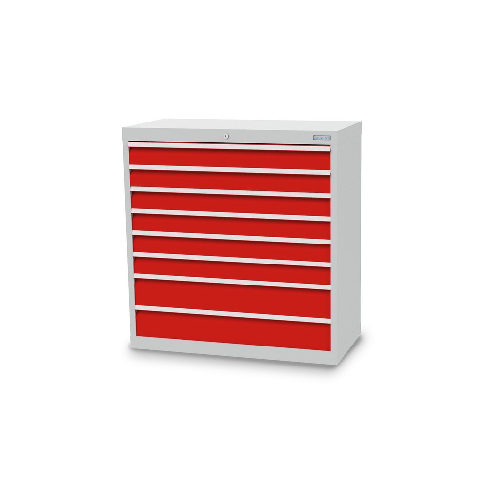 Illustration du produit: Armoire à tiroirs Profi, tiroirs de 6 x 100 + 2 x 150 mm, H x l x P 1 019 x 980 x 500 mm Bedrunka+Hirth, gris clair, rouge signalisation