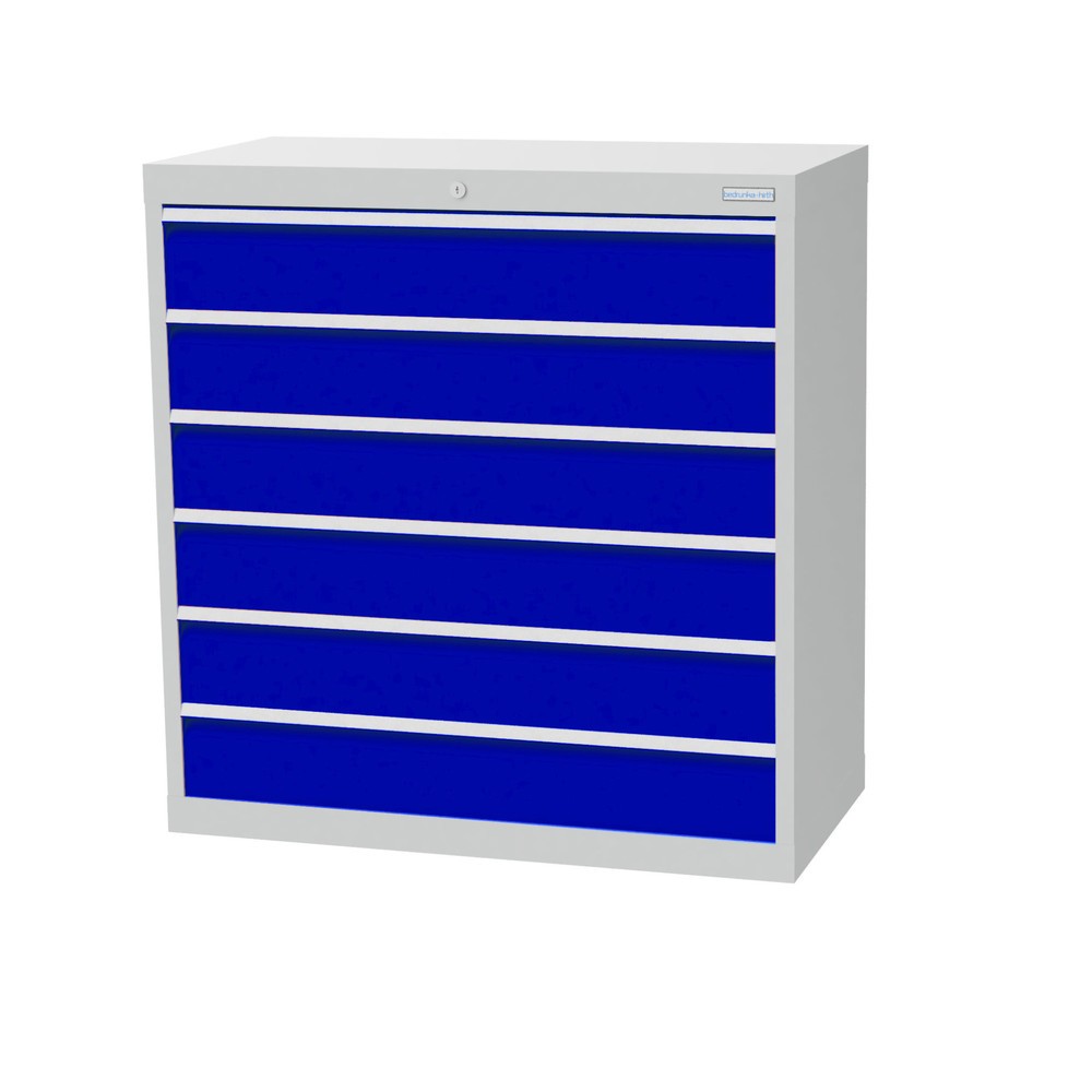 Illustration du produit: Armoire à tiroirs Profi, tiroirs de 6 x 150 mm, H x l x P 1 019 x 980 x 500 mm Bedrunka+Hirth, gris clair, bleu gentiane