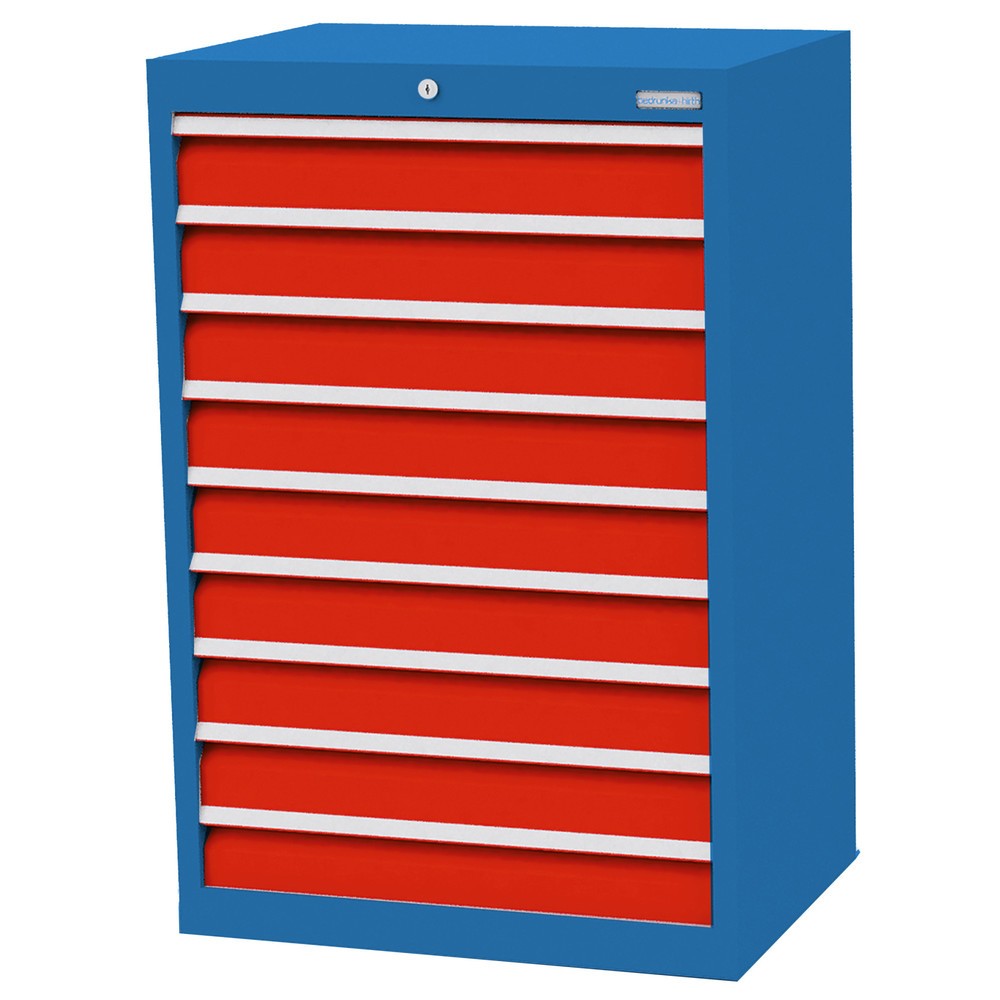 Illustration du produit: Armoire à tiroirs Profi, tiroirs de 9 x 100 mm, H x l x P 1 019 x 680 x 500 mm Bedrunka+Hirth, bleu clair, rouge signalisation
