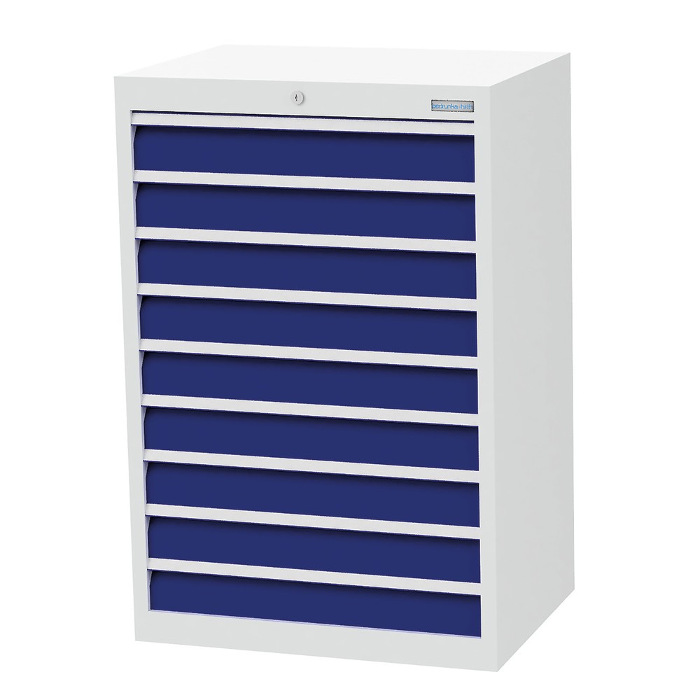 Illustration du produit: Armoire à tiroirs Profi, tiroirs de 9 x 100 mm, H x l x P 1 019 x 680 x 500 mm Bedrunka+Hirth, gris clair, bleu gentiane