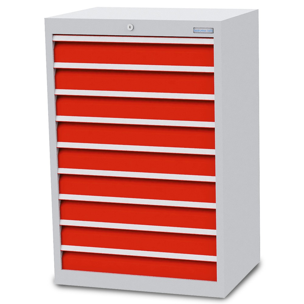 Illustration du produit: Armoire à tiroirs Profi, tiroirs de 9 x 100 mm, H x l x P 1 019 x 680 x 500 mm Bedrunka+Hirth, gris clair, rouge signalisation