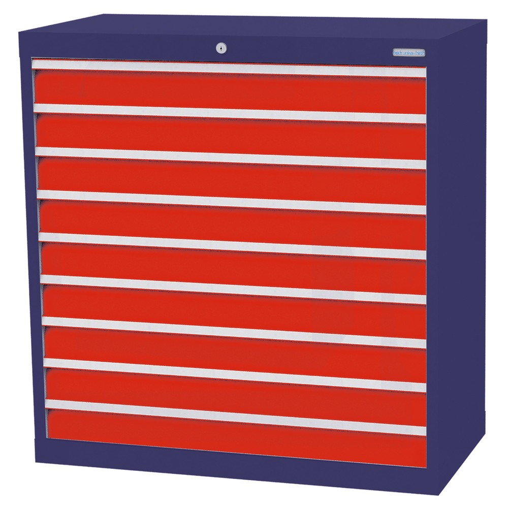 Produktabbildung Nr. 1: Armoire à tiroirs Profi, tiroirs de 9 x 100 mm, H x l x P 1 019 x 980 x 500 mm Bedrunka+Hirth, bleu gentiane, rouge signalisation
