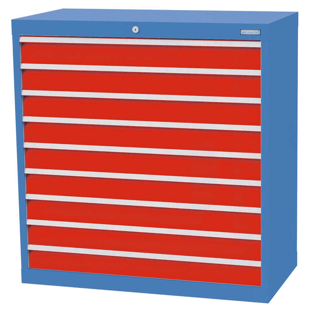 Illustration du produit: Armoire à tiroirs Profi, tiroirs de 9 x 100 mm, H x l x P 1 019 x 980 x 500 mm Bedrunka+Hirth, bleu clair, rouge signalisation
