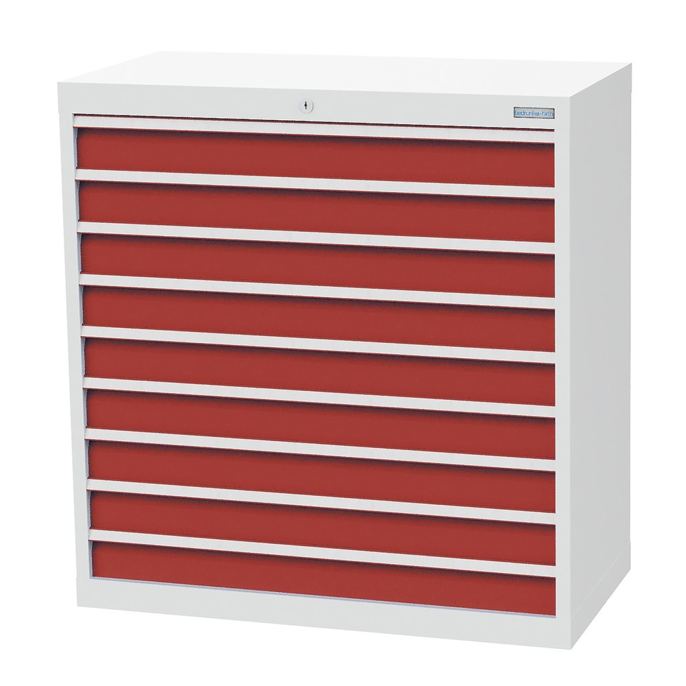 Illustration du produit: Armoire à tiroirs Profi, tiroirs de 9 x 100 mm, H x l x P 1 019 x 980 x 500 mm Bedrunka+Hirth, gris clair, rouge rubis