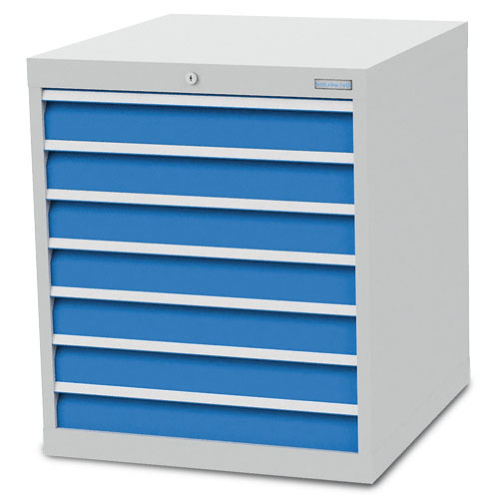 N° de l'image du produit 1 : Armoire à tiroirs R 24-24 Bedrunka+Hirth, H x l x P 819 x 705 x 736 mm, gris clair, bleu clair, 7 tiroirs 7 x 100 mm