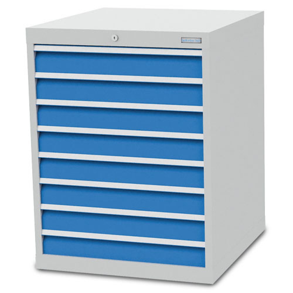 N° de l'image du produit 1 : Armoire à tiroirs R 24-24 Bedrunka+Hirth, H x l x P 919 x 705 x 736 mm, gris clair, bleu clair, 8 tiroirs 8 x 100 mm