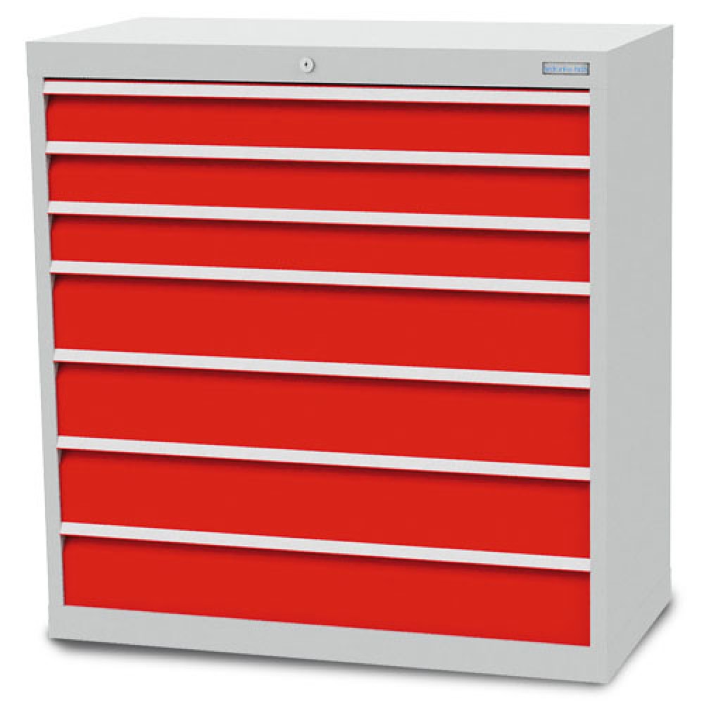 Illustration du produit: Armoire à tiroirs R 36-16 Bedrunka+Hirth, H x l x P 1 019 x 980 x 500 mm, gris clair, bleu clair, 7 tiroirs 3 x 100 + 4 x 150 mm