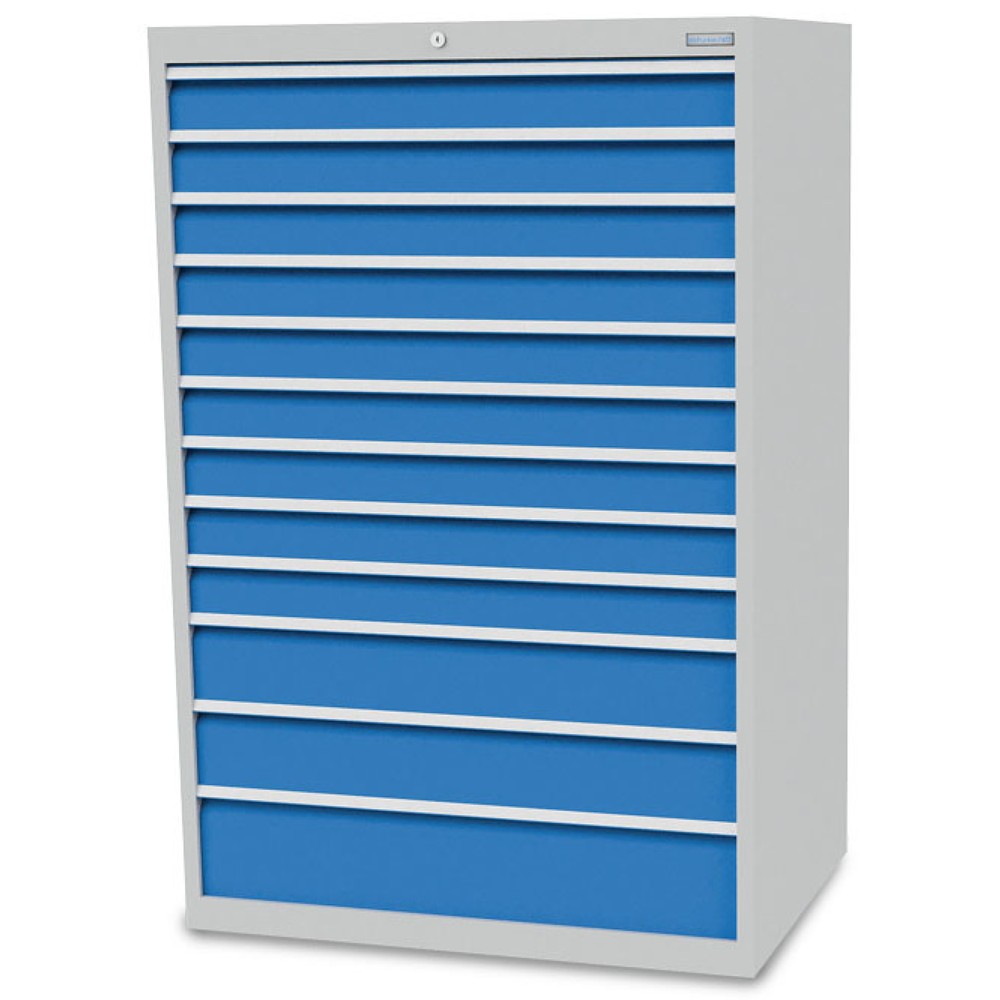 Produktabbildung Nr. 1: Armoire à tiroirs R 36-24 Bedrunka+Hirth, H x l x P 1 519 x 1 005 x 736 mm, gris clair, bleu clair, 12 tiroirs 9 x 100 + 2 x 150 + 1 x 200 mm