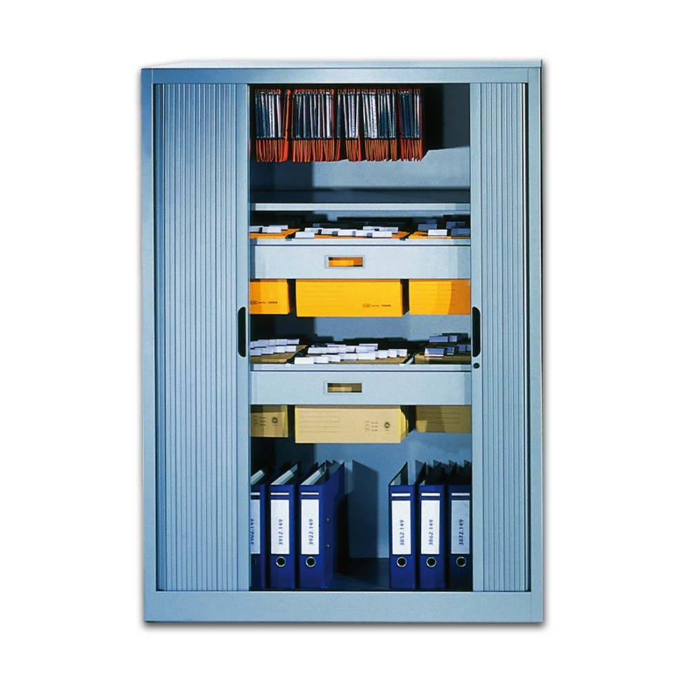 Illustration du produit: Armoire à volet roulant C+P, 3 hauteurs de classeur, largeur 1 200 mm, gris noir