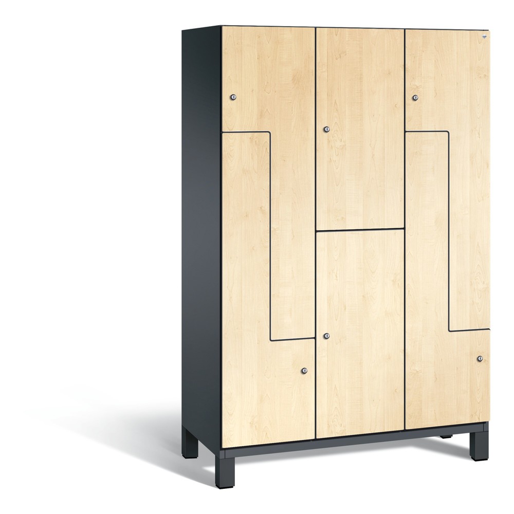 Illustration du produit: Armoire combinée Z Cambio C+P, 3 compartiments, largeur des compartiments 400 mm, h x l x p 1980x1 200x525 mm, RAL 7021 gris noir, décor érable du Danube, pieds