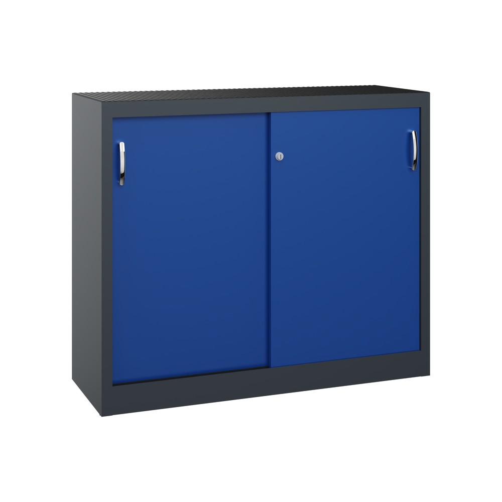 Illustration du produit: Armoire d’appoint d’atelier C+P avec 1 tablette, H x l x P 1 000 x 1 200 x 400 mm, gris anthracite, bleu gentiane