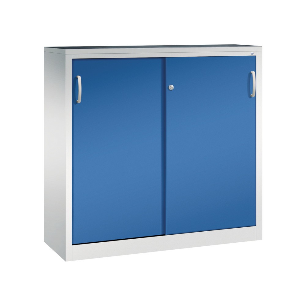 N° de l'image du produit 1 : Armoire d’appoint d’atelier C+P avec 2 tablettes, H x l x P 1 200 x 1 200 x 400 mm, gris clair, bleu gentiane