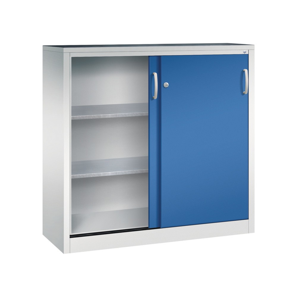 N° de l'image du produit 4 : Armoire d’appoint d’atelier C+P avec 2 tablettes, H x l x P 1 200 x 1 200 x 400 mm, gris clair, bleu gentiane