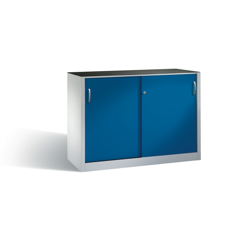 Illustration du produit: Armoire d’appoint d’atelier C+P avec 2 tablettes, H x l x P 1 000 x 1 600 x 400 mm, cloison de séparation, gris clair, bleu gentiane