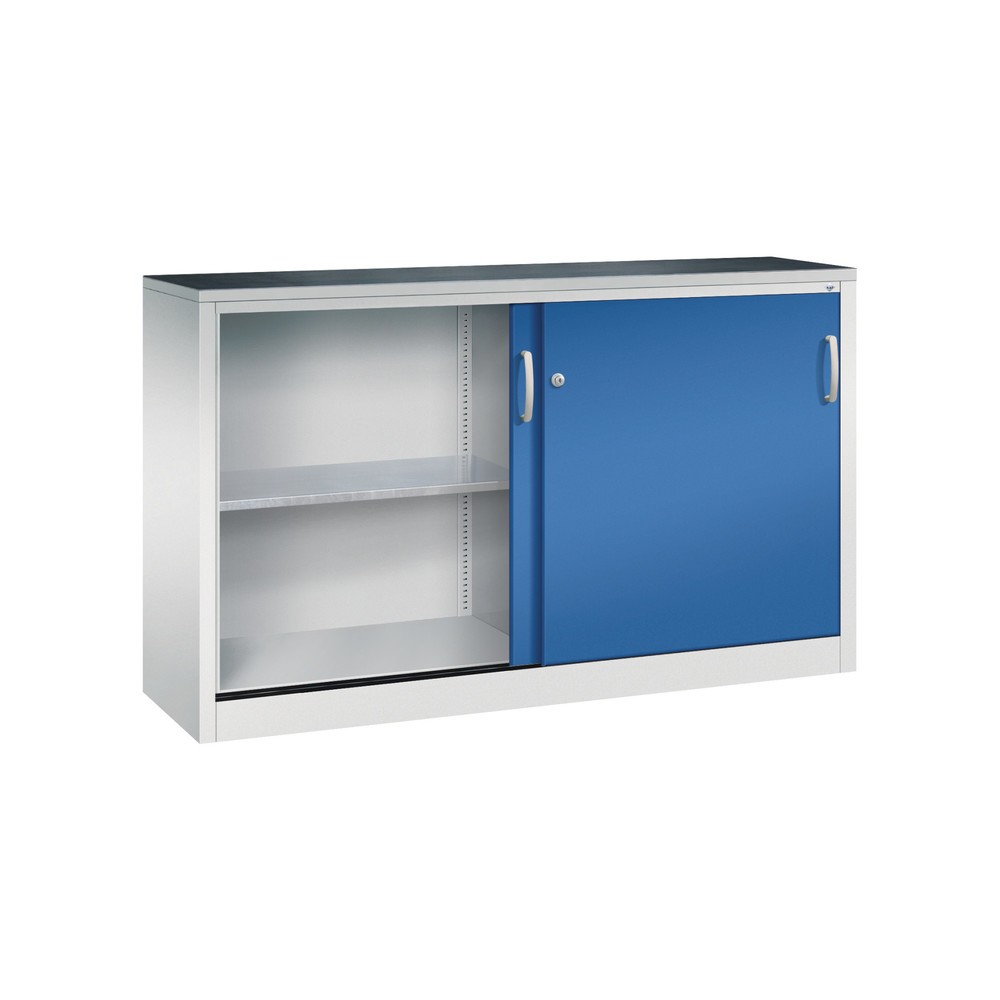 Produktabbildung Nr. 4: Armoire d’appoint d’atelier C+P avec 2 tablettes, H x l x P 1 000 x 1 600 x 400 mm, cloison de séparation, gris clair, bleu gentiane