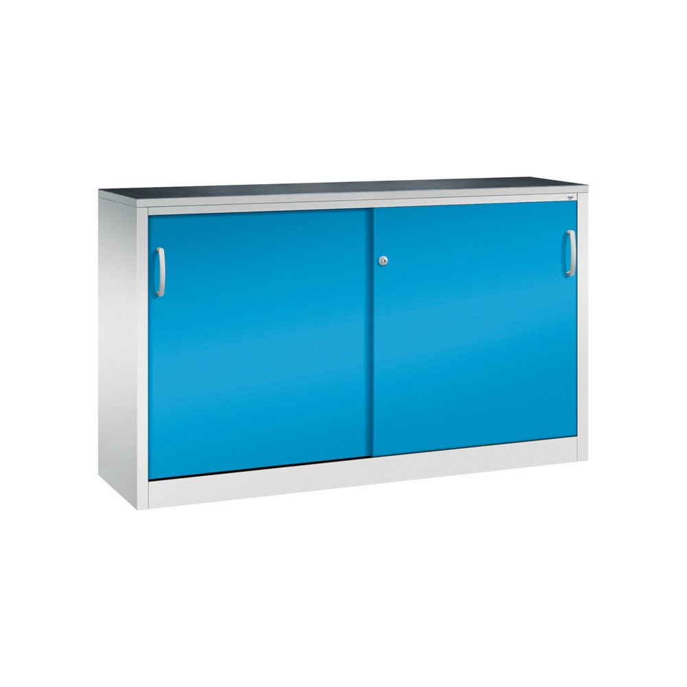 Illustration du produit: Armoire d’appoint d’atelier C+P avec 2 tablettes, H x l x P 1 000 x 1 600 x 400 mm, cloison de séparation, gris clair, bleu clair