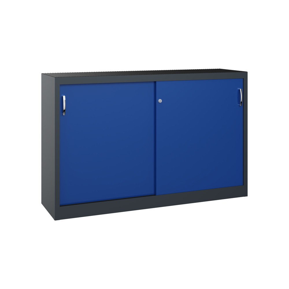 Illustration du produit: Armoire d’appoint d’atelier C+P avec 2 tablettes, H x l x P 1 000 x 1 600 x 400 mm, cloison de séparation, gris anthracite, bleu gentiane