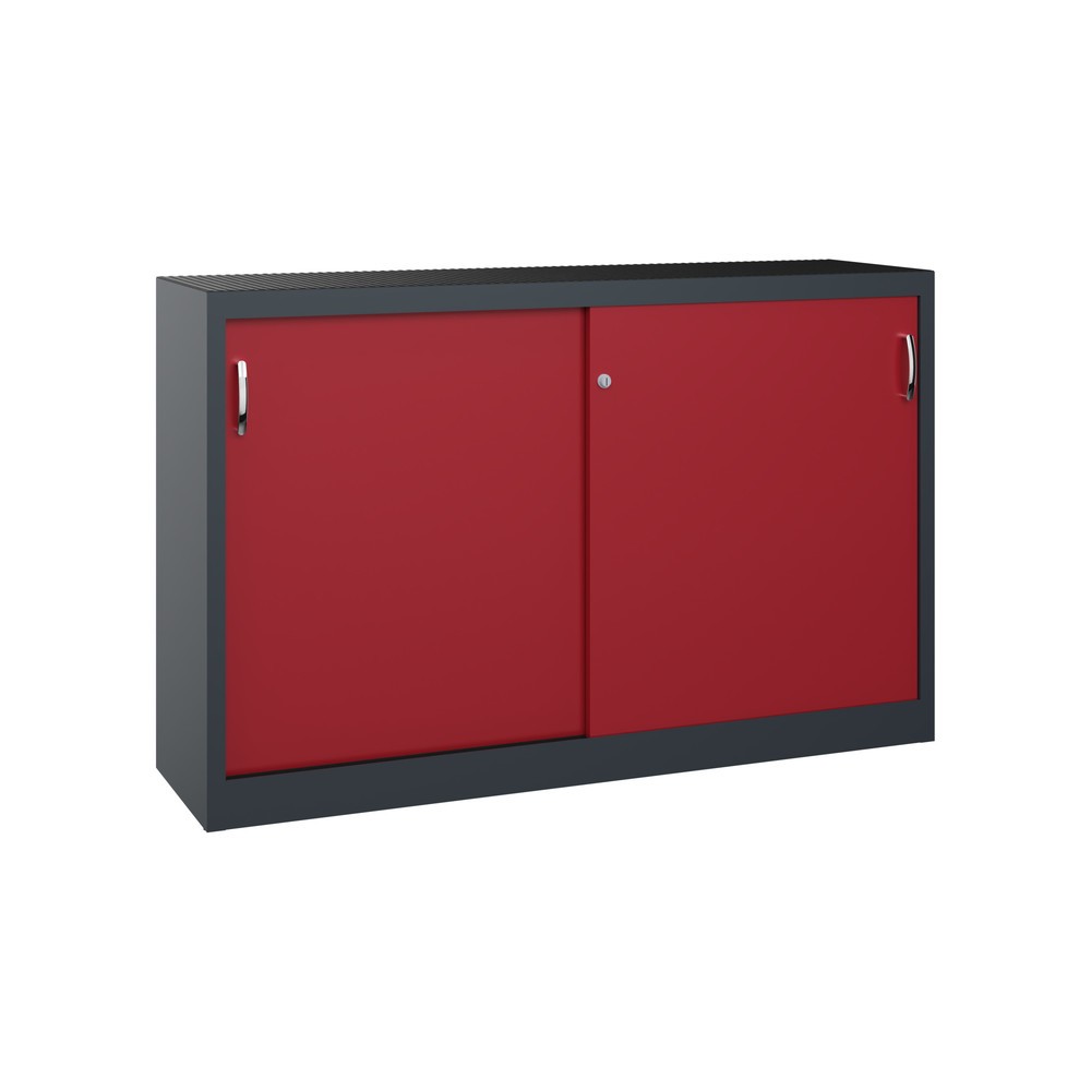 Illustration du produit: Armoire d’appoint d’atelier C+P avec 2 tablettes, H x l x P 1 000 x 1 600 x 400 mm, cloison de séparation, gris anthracite, rouge rubis