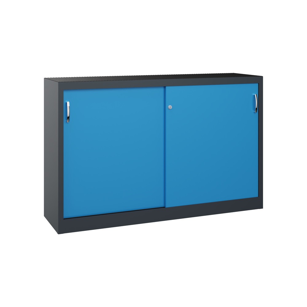 Illustration du produit: Armoire d’appoint d’atelier C+P avec 2 tablettes, H x l x P 1 000 x 1 600 x 400 mm, cloison de séparation, gris anthracite, bleu clair