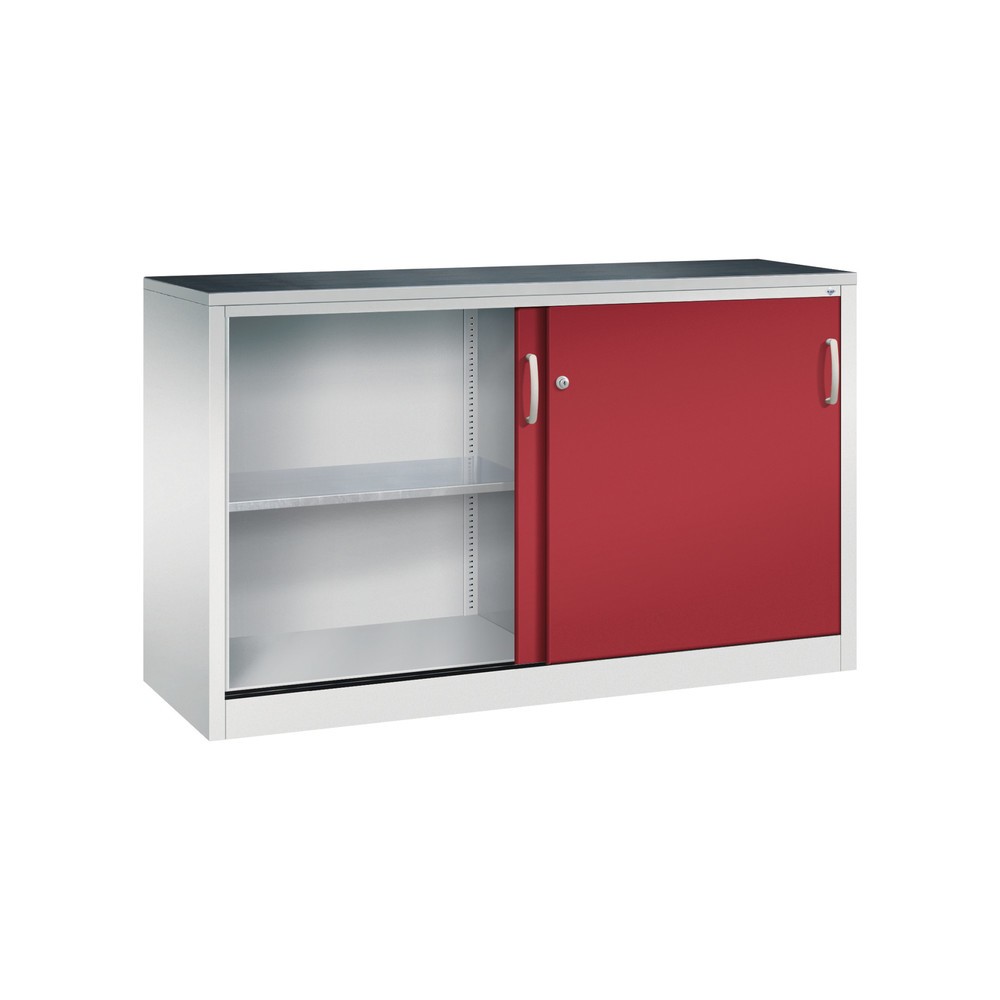 N° de l'image du produit 4 : Armoire d’appoint d’atelier C+P avec 2 tablettes, H x l x P 1 000 x 1 600 x 500 mm, cloison de séparation, gris clair, rouge rubis