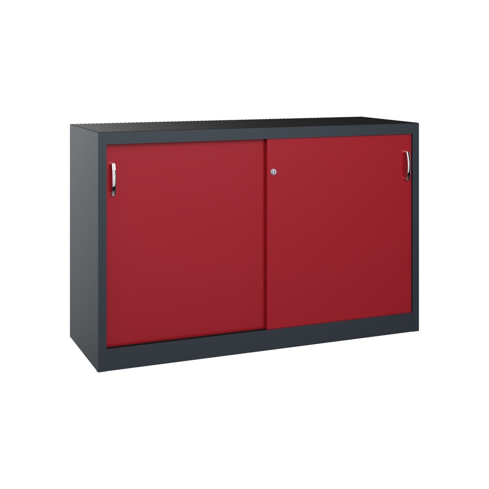 Illustration du produit: Armoire d’appoint d’atelier C+P avec 2 tablettes, H x l x P 1 000 x 1 600 x 500 mm, cloison de séparation, gris anthracite, rouge rubis