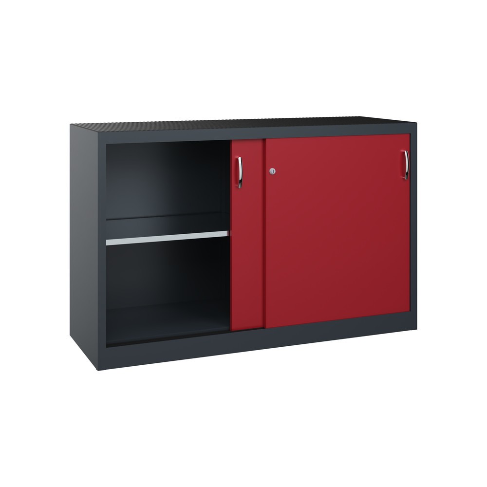N° de l'image du produit 4 : Armoire d’appoint d’atelier C+P avec 2 tablettes, H x l x P 1 000 x 1 600 x 500 mm, cloison de séparation, gris anthracite, rouge rubis
