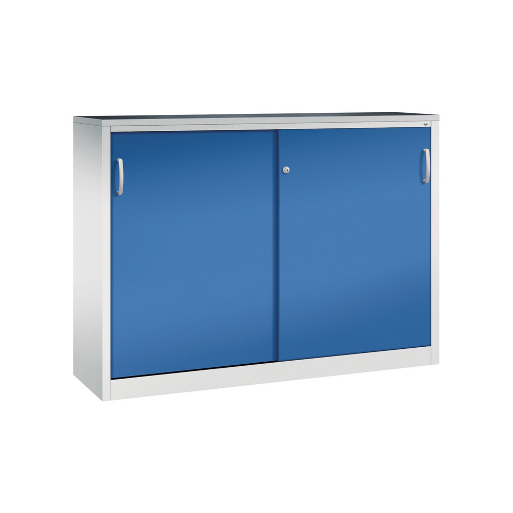 N° de l'image du produit 1 : Armoire d’appoint d’atelier C+P avec 4 tablettes, H x l x P 1 200 x 1 600 x 400 mm, cloison de séparation, gris clair, bleu gentiane