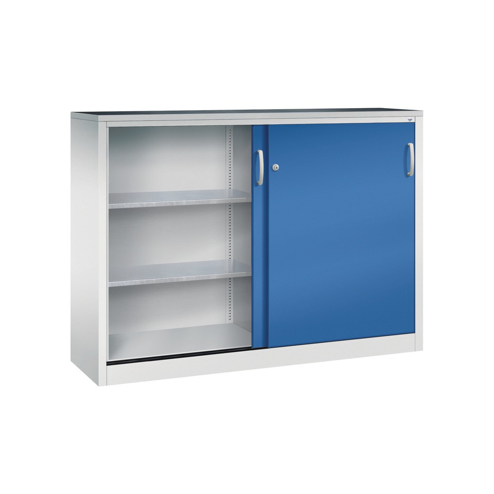 N° de l'image du produit 4 : Armoire d’appoint d’atelier C+P avec 4 tablettes, H x l x P 1 200 x 1 600 x 400 mm, cloison de séparation, gris clair, bleu gentiane
