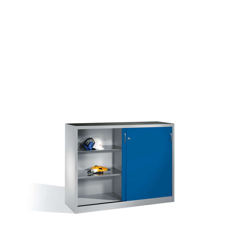 N° de l'image du produit 5 : Armoire d’appoint d’atelier C+P avec 4 tablettes, H x l x P 1 200 x 1 600 x 400 mm, cloison de séparation, gris clair, bleu gentiane