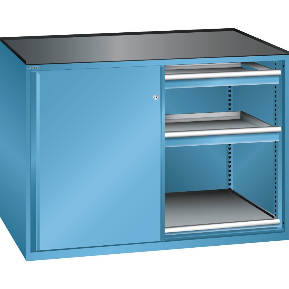 Illustration du produit: Armoire d'appoint LISTA 2x36x27E, (lxPxH) 1 430x600x1 020 mm, 2 étagères coulissantes, 4 tiroirs, capacité de charge 75 kg, bleu clair