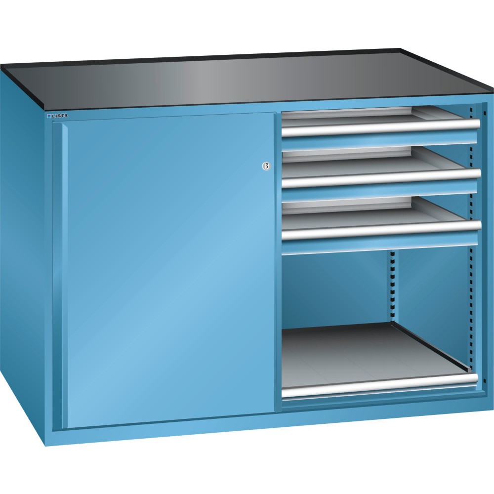 Illustration du produit: Armoire d'appoint LISTA 2x36x27E, (lxPxH) 1 430x600x1 020 mm, 2 étagères coulissantes, 6 tiroirs, capacité de charge 75 kg, bleu clair