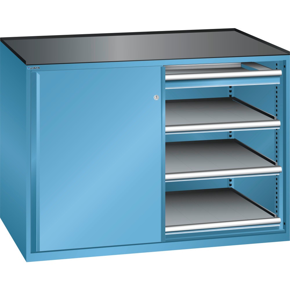 Illustration du produit: Armoire d'appoint LISTA 2x36x27E, (lxPxH) 1 430x600x1 020 mm, 6 étagères coulissantes, 2 tiroirs, capacité de charge 75 kg, bleu clair