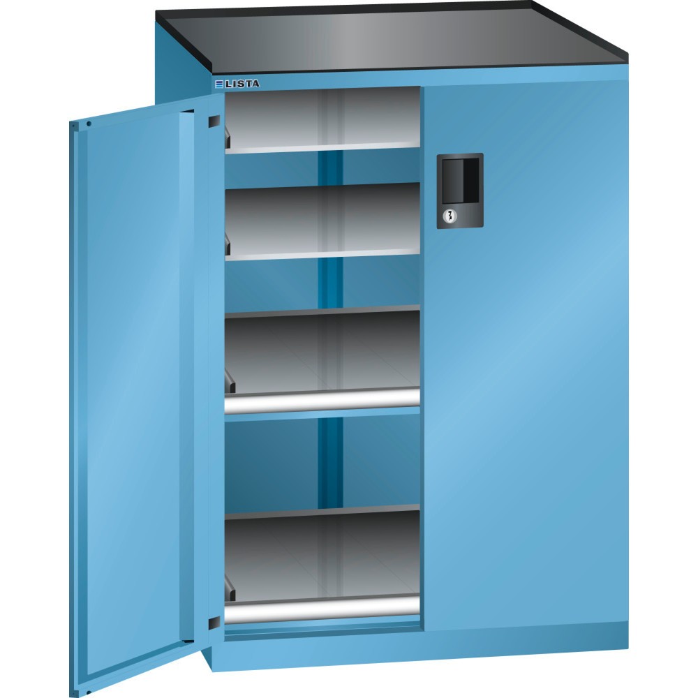 Illustration du produit: Armoire d'appoint LISTA 36x36E, (lxPxH) 717x753x1 020 mm, 2 étagères coulissantes, 2 étagères réglables, bleu clair, KEY Lock