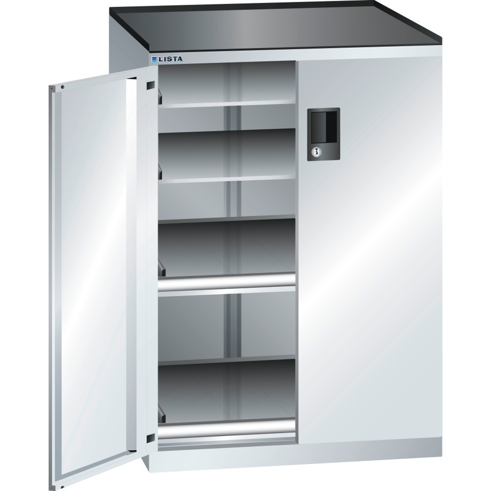 Illustration du produit: Armoire d'appoint LISTA 36x36E, (lxPxH) 717x753x1 020 mm, 2 étagères coulissantes, 2 étagères réglables, gris clair, KEY Lock