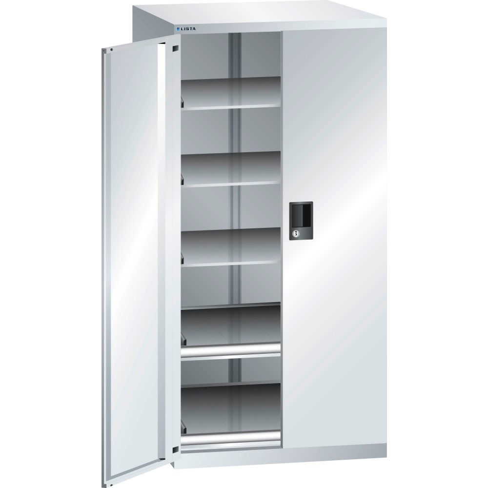 Illustration du produit: Armoire d'appoint LISTA 36x36E, (lxPxH) 717x753x1 450 mm, 2 étagères coulissantes, 3 étagères réglables, gris clair, CODE Lock