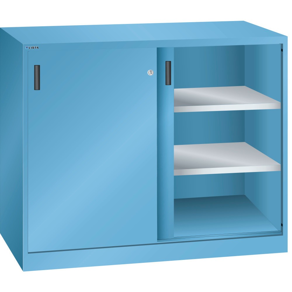 Illustration du produit: Armoire d'appoint LISTA avec portes coulissantes, (lxH) 1 250x1 000 mm, 2 étagères réglables, profondeur 500 mm, bleu clair