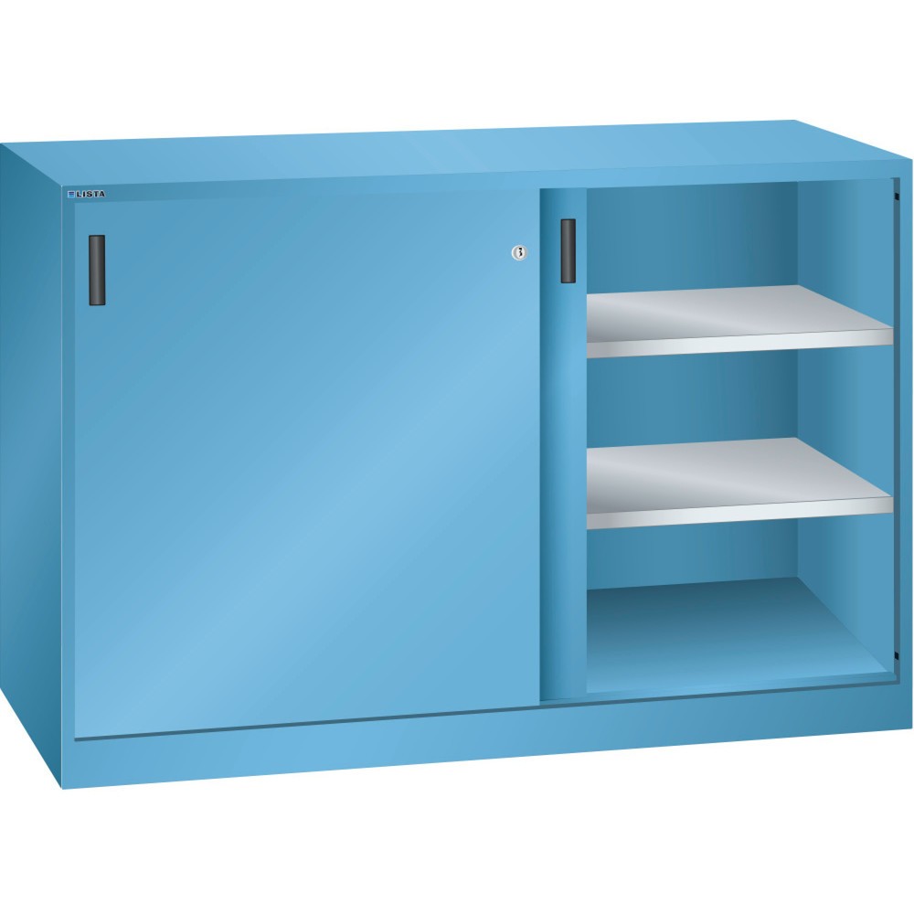 Illustration du produit: Armoire d'appoint LISTA avec portes coulissantes, (lxH) 1 500x1 000 mm, 4 étagères réglables, profondeur 580 mm, bleu clair