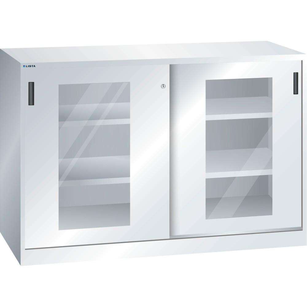 Illustration du produit: Armoire d'appoint LISTA avec portes coulissantes, (lxH) 1 500x1 000 mm, 4 étagères réglables, vitres transparentes, profondeur 400 mm, gris clair